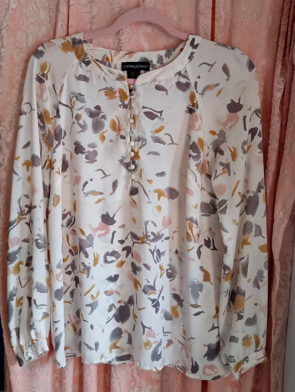 Cynthia Rowley Cream Floral Print Long Sleeve Blouse S - Picture 4 of 11